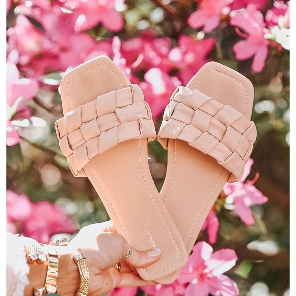 Qupid Blush Pink Braided Leather Strap Flat Slide Sandals Shoes‎ Size 6.5 New